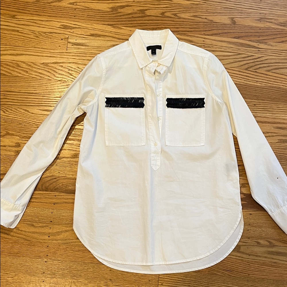 J. Crew White Button Down Shirt with Black Details